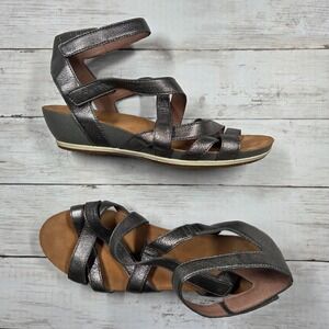 Dansko Veruca Sandal Women 41(US 10.5-11) Pewter Metallic Leather Strappy Wedge